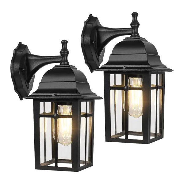 Aluminum and Glass Outdoor Wall Mount Lighting 2-Pack with E26 Socket for Home Exterior