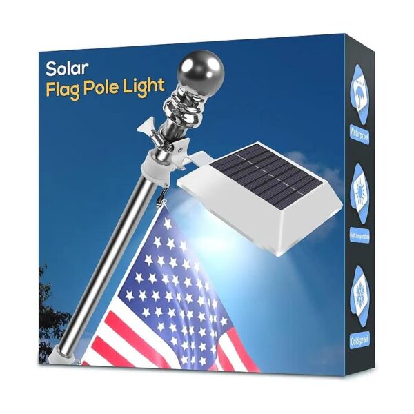 American Flag Decor with Solar Powered Flagpole Light and Bright White 6000k LED Lighting