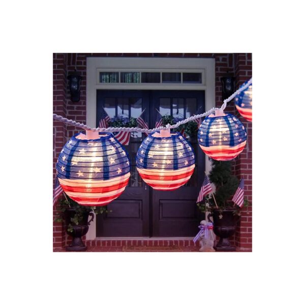 American Flag Nylon Lantern String Lights for 4th of July Yard Garden Decoration