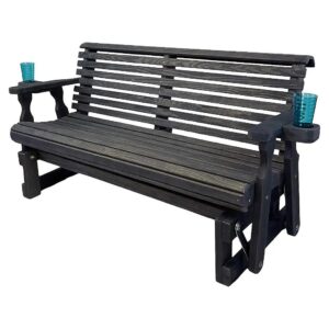 Amish Handcrafted 4 Foot Porch Glider with Cupholders in Semi-solid Black Stain