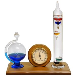 Analog Weather Station with Galileo Thermometer, Barometer, and Multi-Colored Spheres