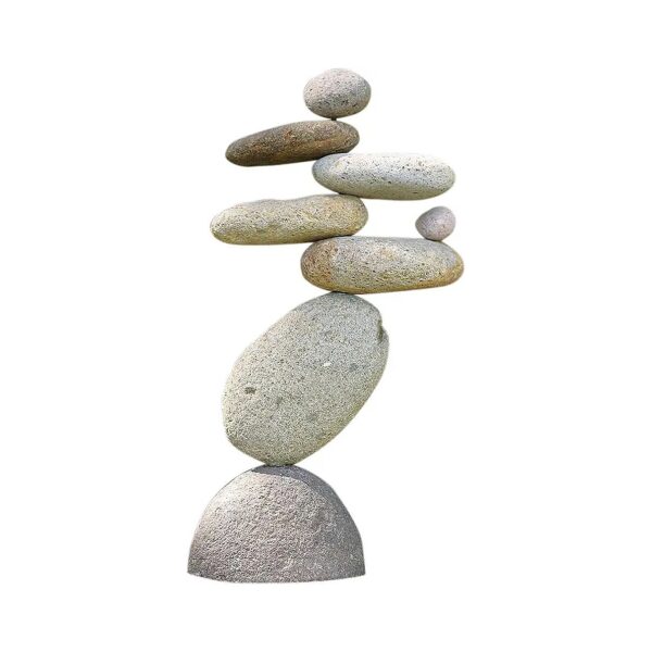 Ancient Stone Cairn with Balanced River Rocks Garden Decoration