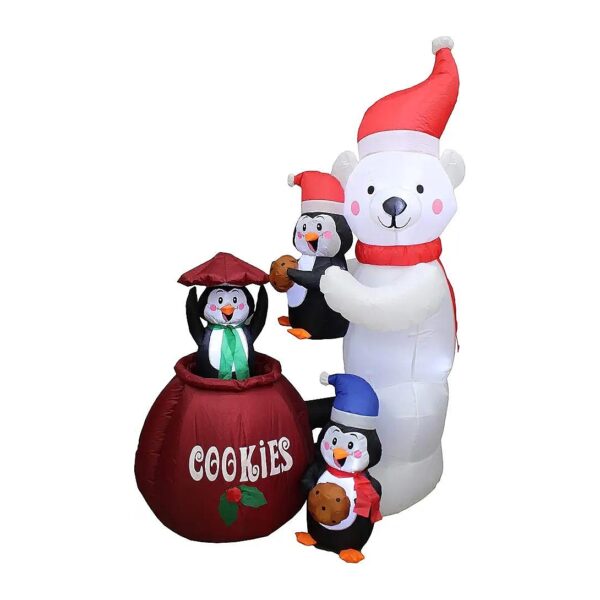 Animated Inflatable Christmas Polar Bear And Penguins Party Decoration With Lights