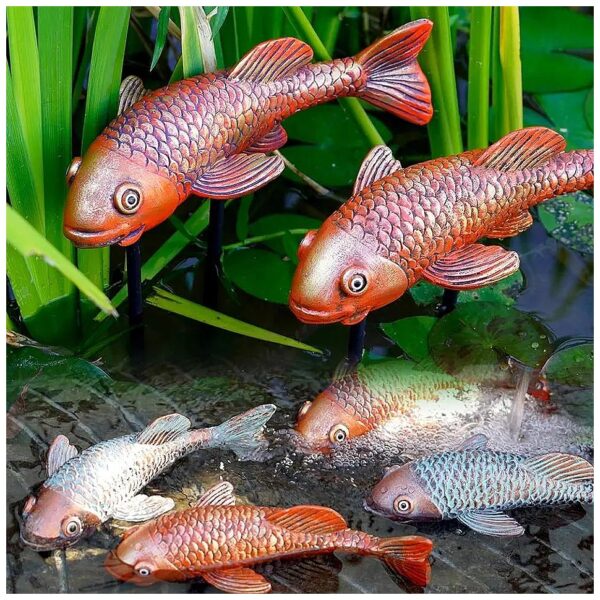 Antique Brassy Resin Koi Fish Garden Statues, Set of 2, for Unique Outdoor Decor