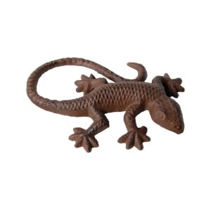 Antique Brown Cast Iron Lizard Statue Small Size