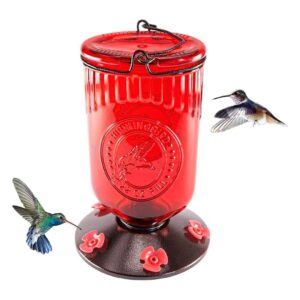 Antique Glass Hummingbird Feeder with 22 Ounces Nectar Capacity and Bee Guard