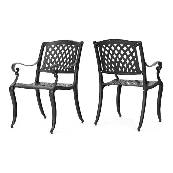 Antique Matte Black Cast Aluminum 2-Pcs Outdoor Chair Set with Solid Back