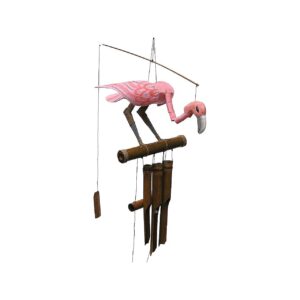 Artisanal Pink Flamingo Wind Chimes with Hand Tuned Bamboo and Coconut Wood