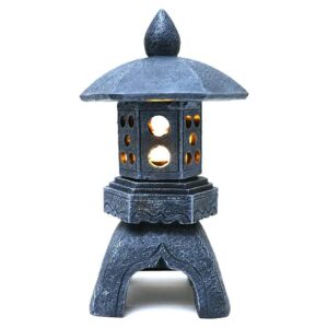 Asian Zen Garden Pagoda Statue with Solar Lotus Lights for Patio or Yard Decor