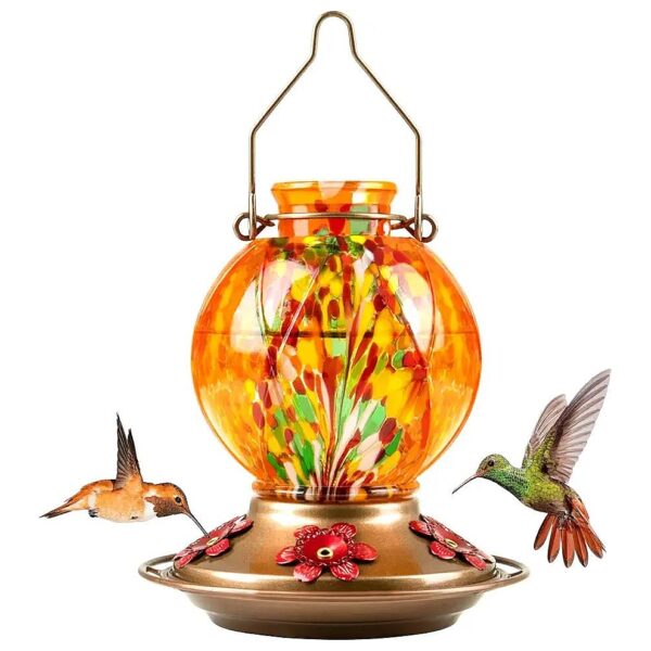 Attractive Glass Hummingbird Feeder with 5 Feeding Ports and Circular Perch