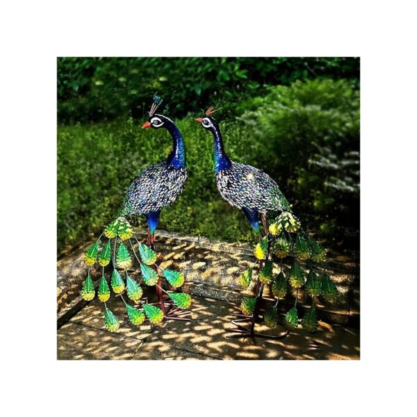 Attractive Metal Peacock Outdoor Decorative Statues Set of 2 for a Beautiful Yard