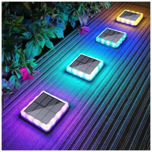 Auto On/Off RGB Color Changing Solar Deck Lights for Driveway Walkway Dock Area