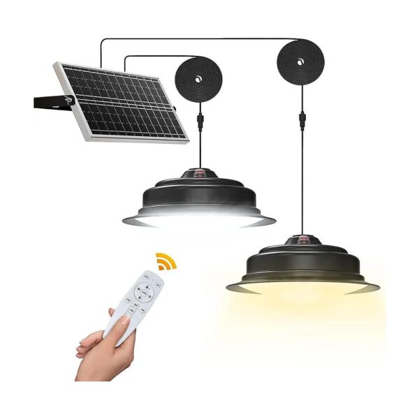 Automatic Dual Head Solar Pendant Light for Home Patio and Outdoor Use