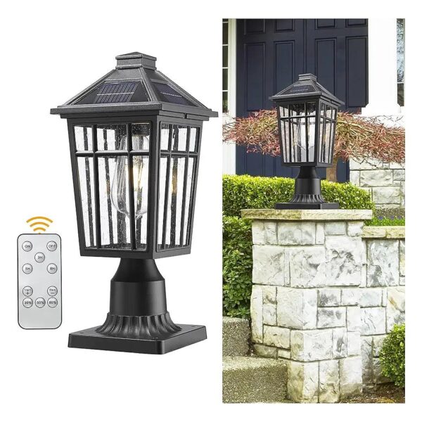 Automatic Solar-Powered Post Light with 3-Sided Glass Shade for Garden and Patio Decor