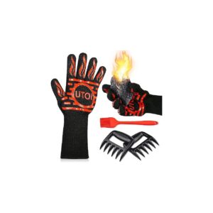 BBQ Grill Accessories Kit with Heat Resistant Gloves Meat Claws and Basting Brush