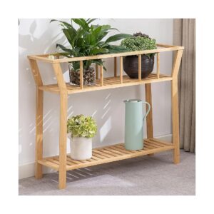 Bamboo 2-Tier Plant Stand Indoor Shelf Table for Small Spaces with Sturdy Structure