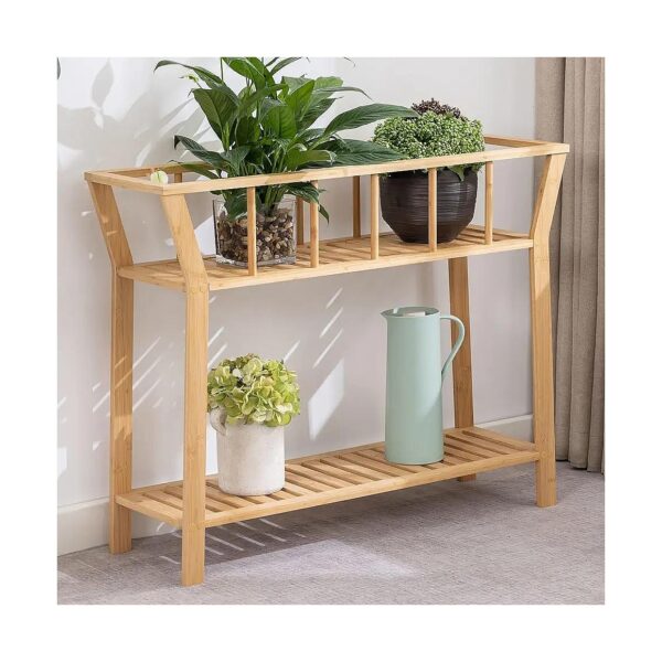 Bamboo 2-Tier Plant Stand Indoor Shelf Table for Small Spaces with Sturdy Structure