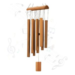 Bamboo Wind Chimes for Patio and Garden with Natural Oak and Yellow Colors