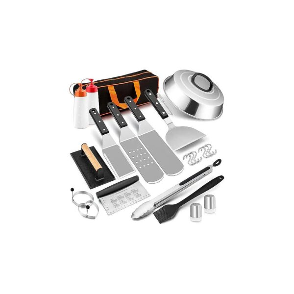 Barbecue Griddle Accessories Kit with Stainless Steel Construction and Storage Bag