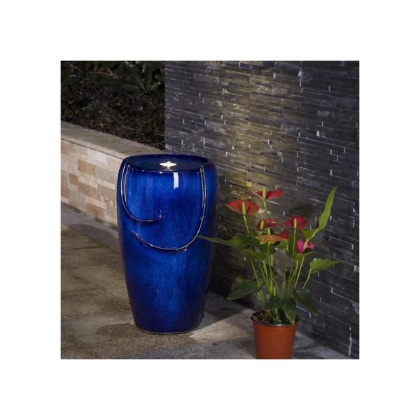 Beautiful Blue Ceramic Vase Fountain with Water Flow and LED Lighting