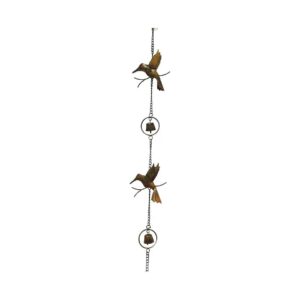 Beautiful Copper Colored Rain Chain with Hummingbirds and Bells for Decorative Drainage