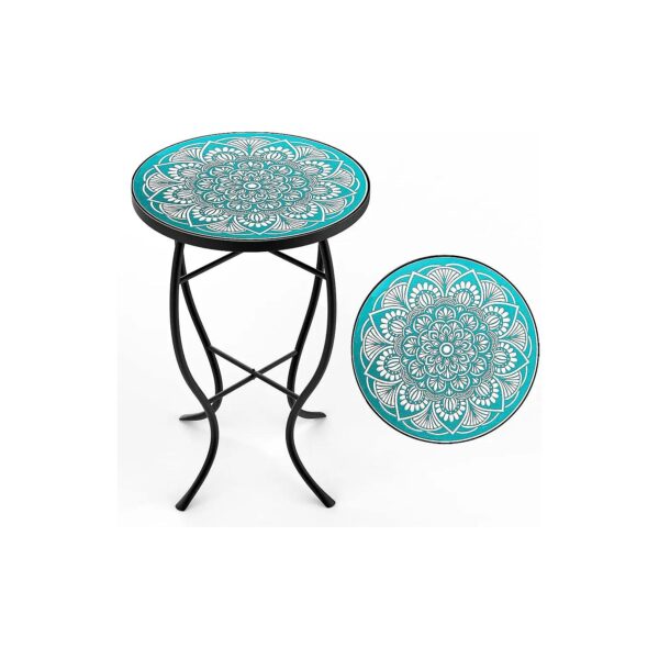 Beautiful Cyan Mosaic Table for Patio, Porch, or Indoor Use with Weather-Resistant Design