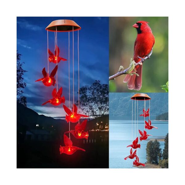 Beautiful and Unique Cardinal Bird Wind Chimes with Solar Powered LED Lights