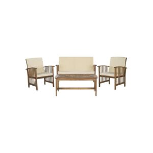 Beige 4-Piece Patio Furniture Set with Natural Acacia Wood and Plush Cushions