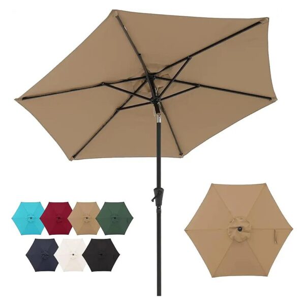 Beige Market Umbrella with 5 ft Canopy and Push Button Tilt for Patio Shade