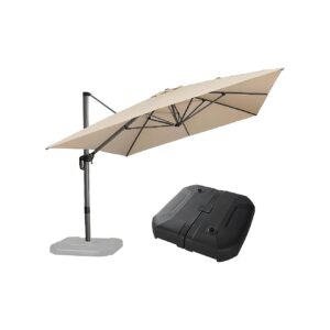 Beige Outdoor Cantilever Rectangle Patio Umbrella with Adjustable Height and Easy Tilt