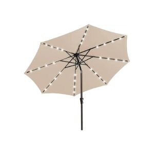 Beige Outdoor Patio Umbrella with LED Solar Lights and Iron Pole for Pool Deck Yard