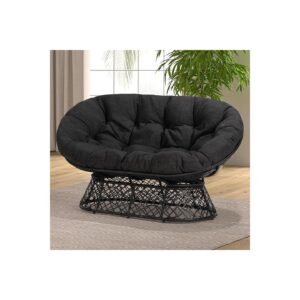 Beige Papasan Chair with Black Base and Water-Resistant Cushion