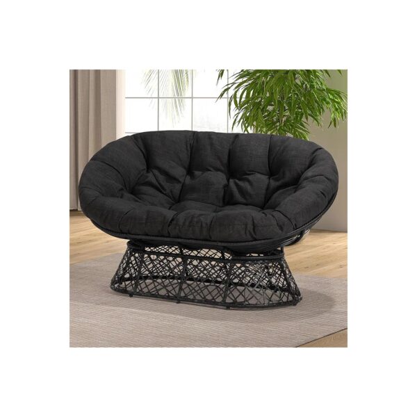 Beige Papasan Chair with Black Base and Water-Resistant Cushion