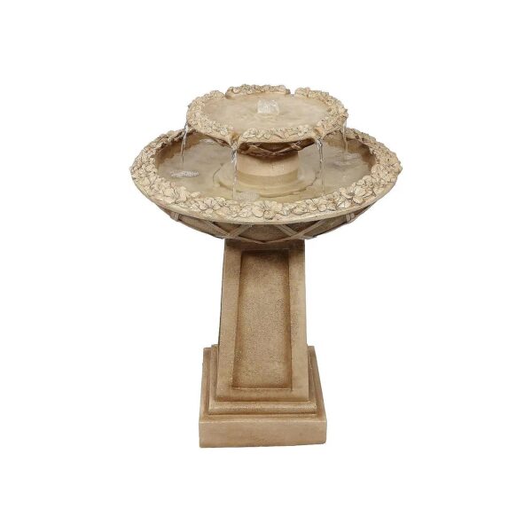 Beveled Flower Water Fountain 28-Inch High 2-Tier Backyard Water Feature Bird Bath