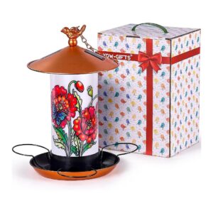 Bird Feeder with Solar Lantern and Hanging Chain for Outdoor Garden and Patio