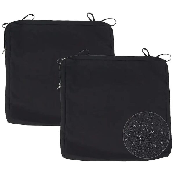 Black 20x20x2 Patio Seat Cushion Covers Only Polyester Water Repellent 2 Pack