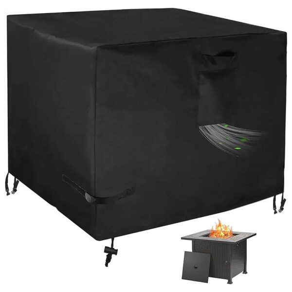 Black 30 x 30 x 25 Inch Square Fire Pit Table Cover Waterproof Heavy Duty Polyester