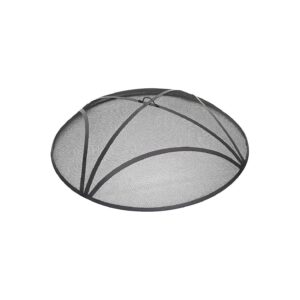 Black 36-Inch Fire Pit Spark Screen with Steel Mesh and Ring Handle Design