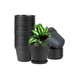 Black 6 Inch Plastic Planters with Stylish Design and Drainage Holes for Indoor Gardening