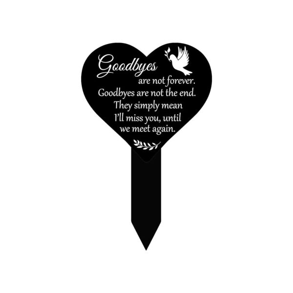 Black Acrylic Heart Memorial Plaque for Cemetery Grave Marker