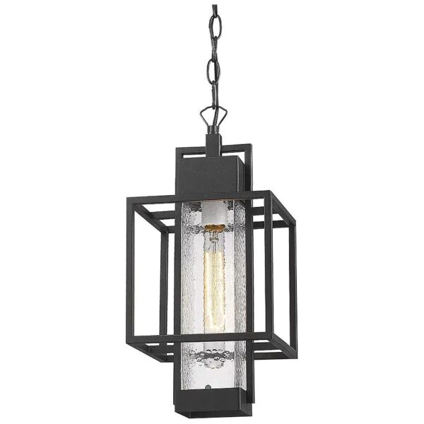 Black Bubble Glass Shade Outdoor Hanging Lantern Light Fixture with Inch Compatible Bulbs