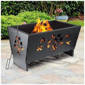 Black Cast Iron Fire Pit 28 Inch with Log Grate and Poker for Outdoor Use