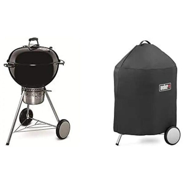 Black Charcoal Grill with Built-In Lid Holder and Breathable Cover