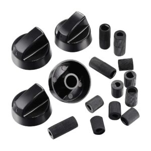 Black Control Knobs Replacement Kit with 12 Adapters for Various Stoves and Ovens