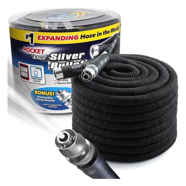 Black Expandable Garden Hose with Lead-Free Connectors - 100ft Long