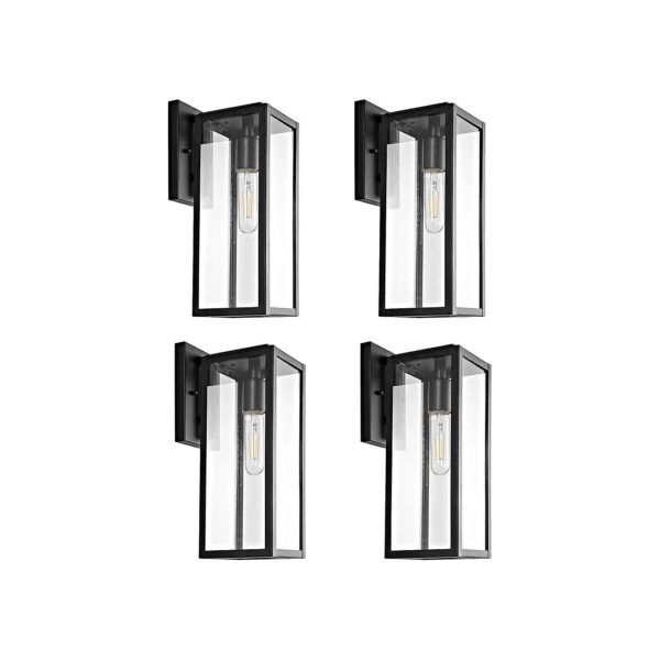 Black Exterior Wall Lanterns 15 Inch Clear Glass Outdoor Lighting Fixtures