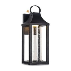 Black Exterior Wall Mounted LED Light Fixture with Seed Glass Shade, Easy Installation