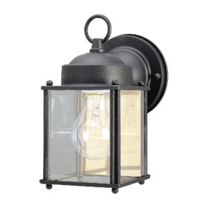 Black Finish Exterior Wall Lantern with Steel Construction and Clear Glass Shades