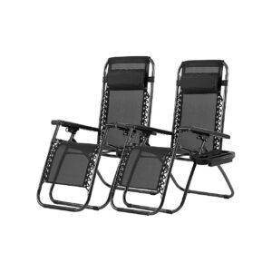 Black Folding Chair with Removable Pillow and Cup Holder for Comfortable Seating