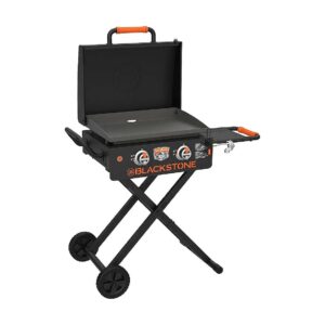 Black Gas Griddle with Foldable Legs and Dual Stainless Steel Burners